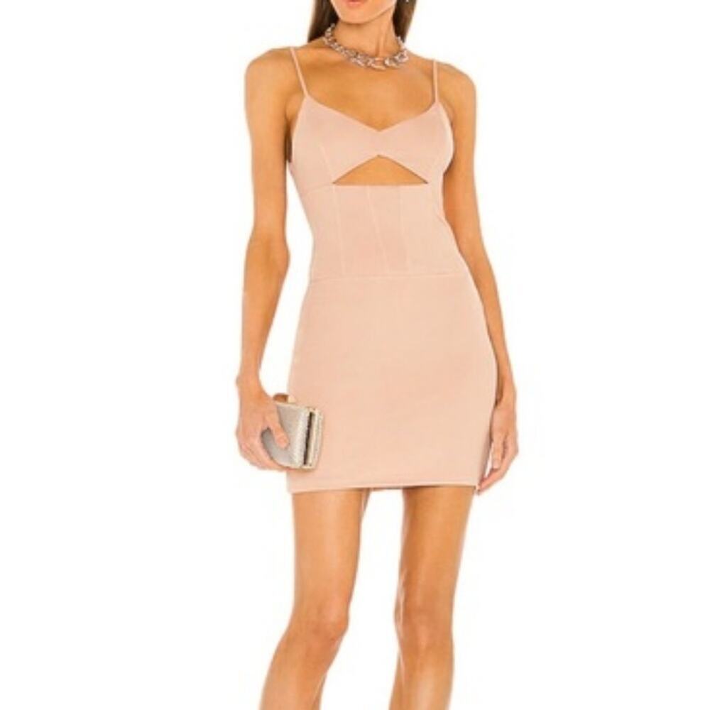 H:ours Nude Cutout Ribbed Mini Dress